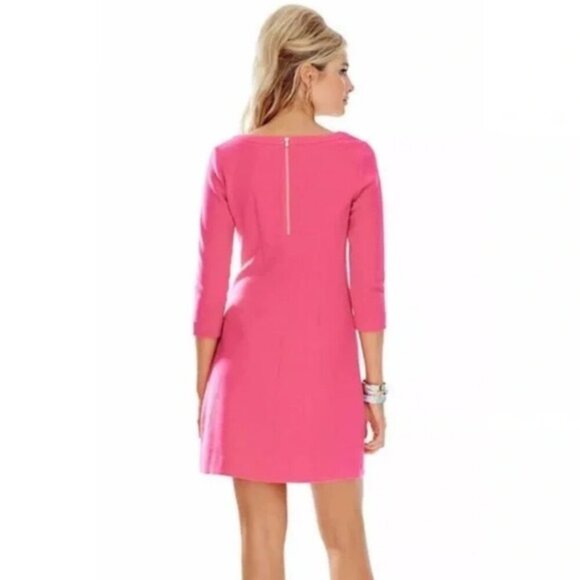 Lilly Pulitzer Pink 3/4 Sleeve Lina Shift Dress Gold Button Detail 18050 Size XS - Picture 4 of 15